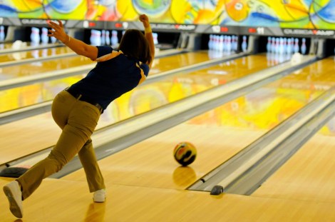girl bowling stock photo