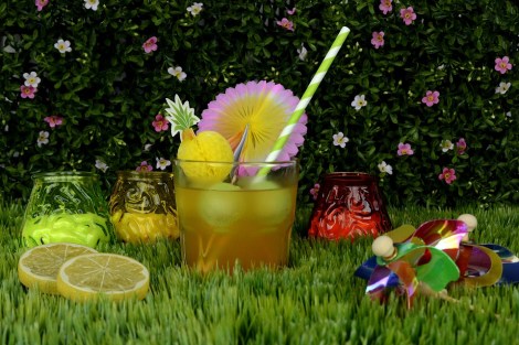garden party drinks backyard floral flowers garden stock photo